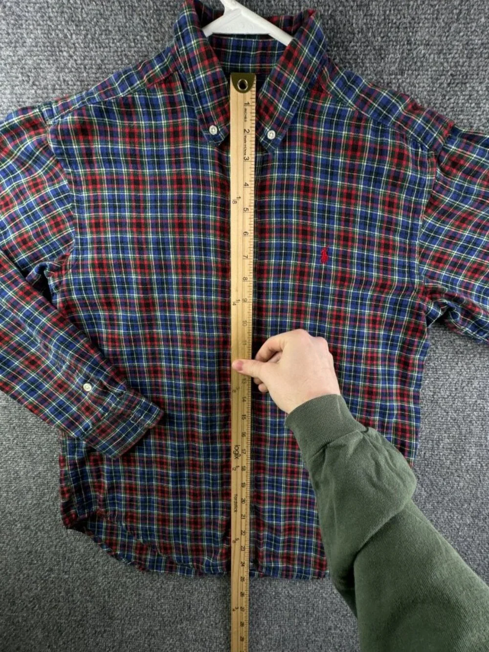 Ralph Lauren Boys Flannel Button Up Shirt Long Sleeve Colorful Plaid Red Blue